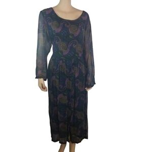 Vtg 70s Bila paisley boho hippie peasant long dress